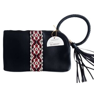 Gypsy Queens Gaucho Black Faux Leather Wristlet Clutch Bag.